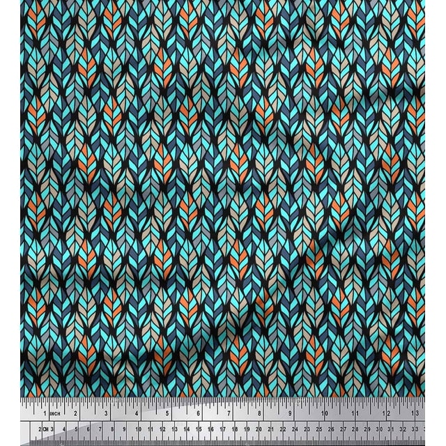 Soimoi Polyester Crepe Fabric Leaves Small Fabric Prints by Yard 52 Inch Wide