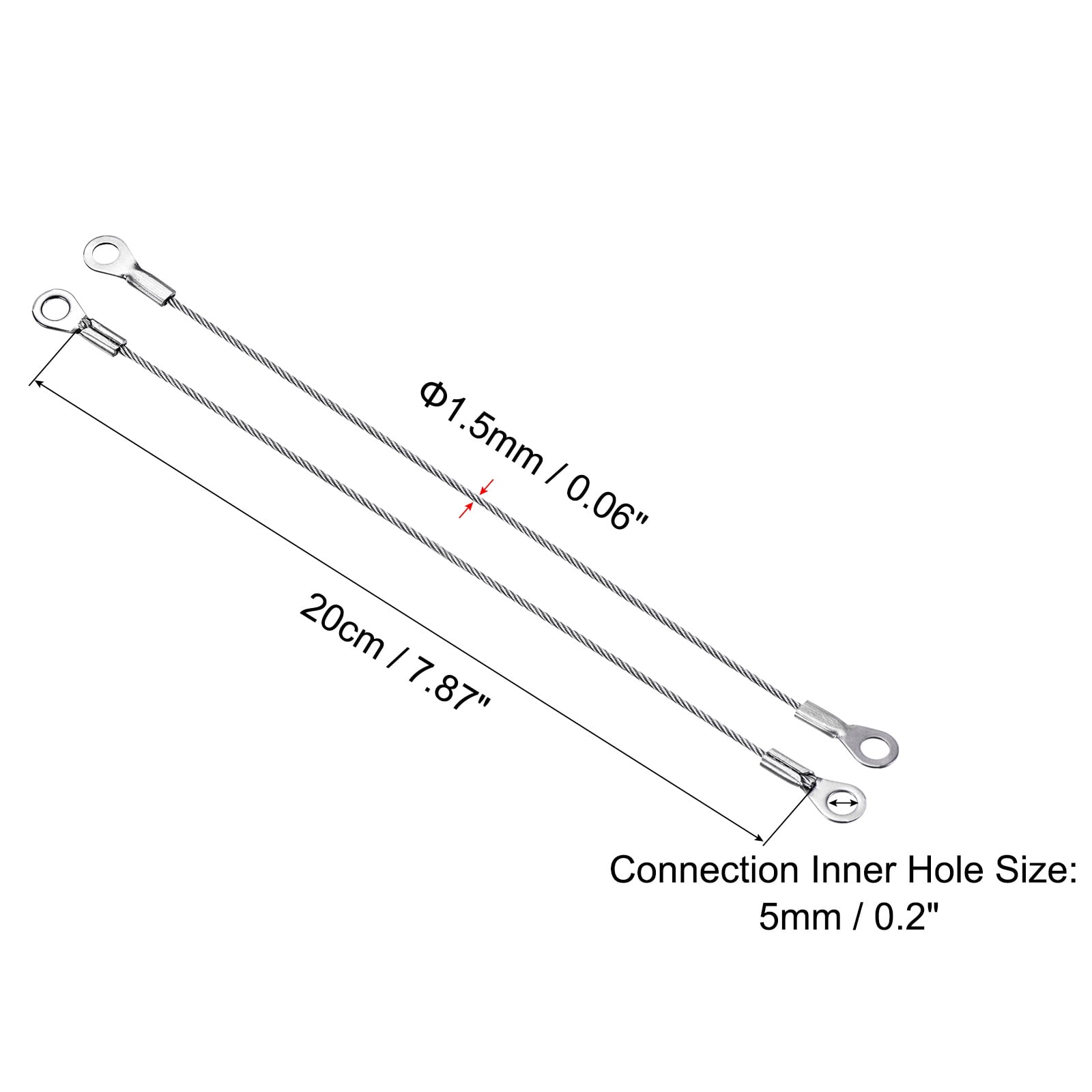 Unique Bargains Stainless Steel Lanyard Cable Eyelets Ended Widely Used Rope 1.5mmx20cm