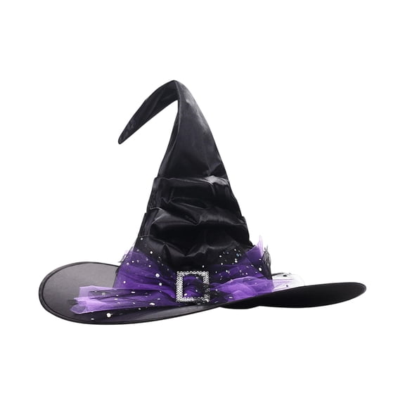 Halloween Witch Hat, Ruffle Pointed Witch Hat for Women Girls, Foldable Halloween Party Hat, Witch Themed Holiday Headwear Accessory