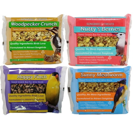 Songbird Treats Seed Cake Variety 4 MVR1 Pack | 8 oz Bird Seed Cakes for Wild Birds