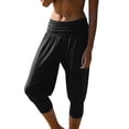 thumbnail image 6 of Women's Soild Color Harem Cropped Pants with Pleated Waist, Loose Fit Yoga Lounge Pants, Soft Cropped Joggers for Fitness, Workout, and Casual Wear Black L, 6 of 8
