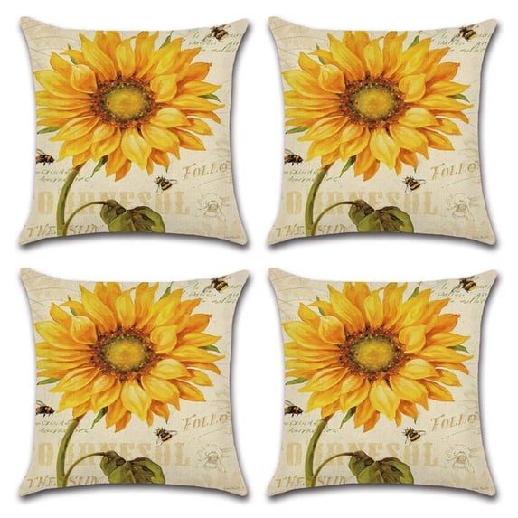 4-piece sunflower print pillow cover autumn harvest Thanksgiving sofa cushion cover