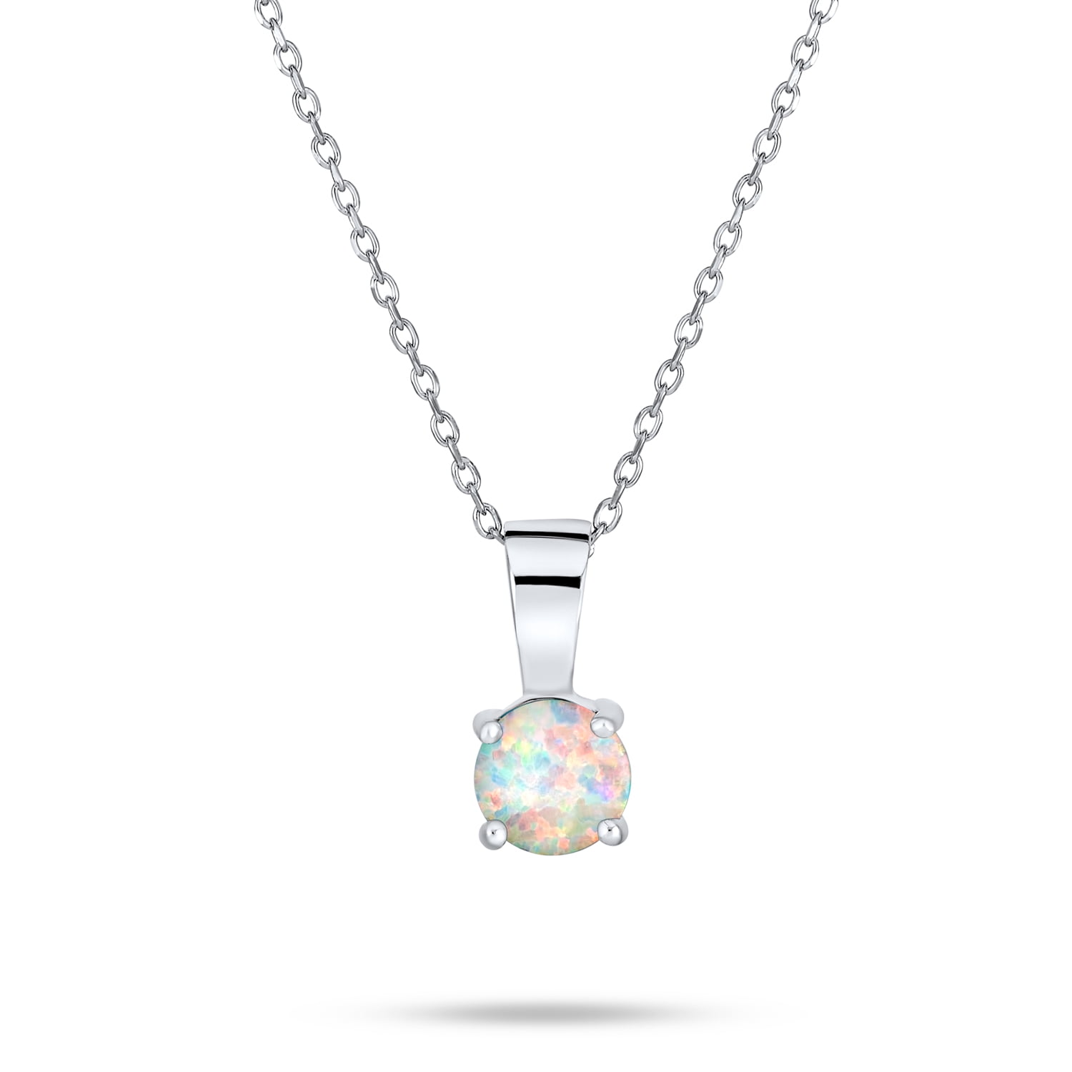 1CT Solitaire Oval White Rainbow Created Opal Pendant Necklace For Women For Teen 925 Sterling Silver October Birthstone