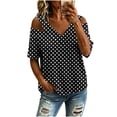 thumbnail image 2 of Neewe Women's 2026 Spring Summer Polk Dot V Neck Short Sleeve Pullover Blouse Off Shoulder T-Shirts, 2 of 6