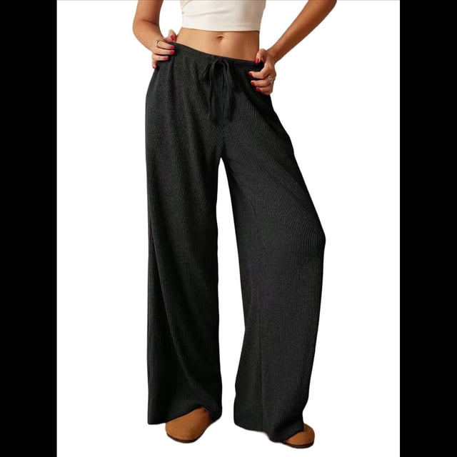 Pantalones Palazzo de Cintura Alta con Bolsillo y Pierna para Mujer, para Otoño e Invierno. Negro XL