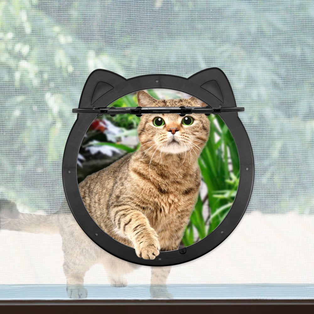 Cat Door for Screen Door Pet Screen Door with Lockable Magnetic Flap 4 Ways Locking Interior Doggy Door Cute Cat Paw Shape Pet Door for Cats Dogs Up