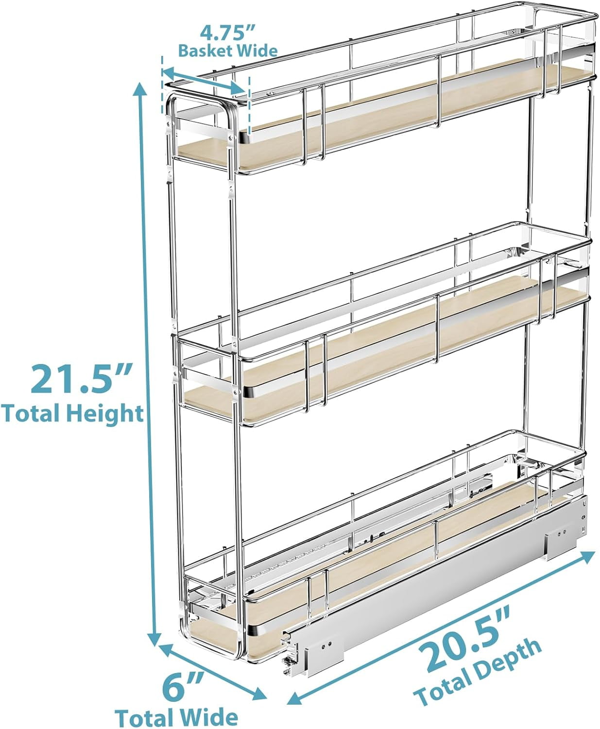 Pull Out Spice Rack Cabinet Organizer (8" W X 20½" D),3 Tier Slide Out Drawer for Narrow Cabinet, Pull Out Shelves Under Cabinet Storage for Kitchen