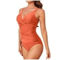 thumbnail image 3 of Fnooota Women's One-Piece Swimsuits, V Neck Sexy Sleeveless Bathing Suits Orange Size S, 3 of 7