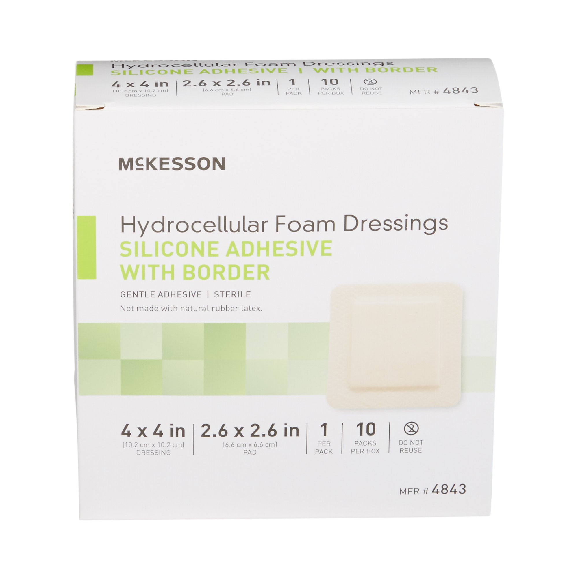 McKesson Hydrocellular Foam Dressing, Silicone Adhesive Bandage, 4 in x 4 in, 10 Count, 1 Pack