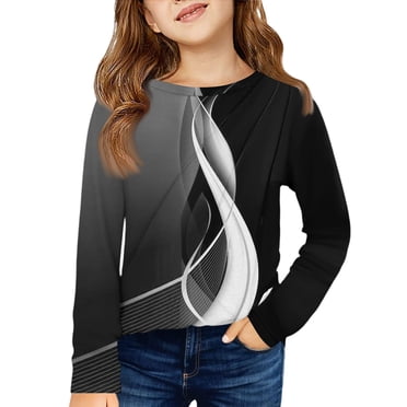 LTTVQM Shirts for Kids Girls Size 7-8 Long Sleeve Casual Fall Tie Dye Print Tunic Tops Loose Fit Round Neck Blouses Soft T-Shirts Black 7-8 Years