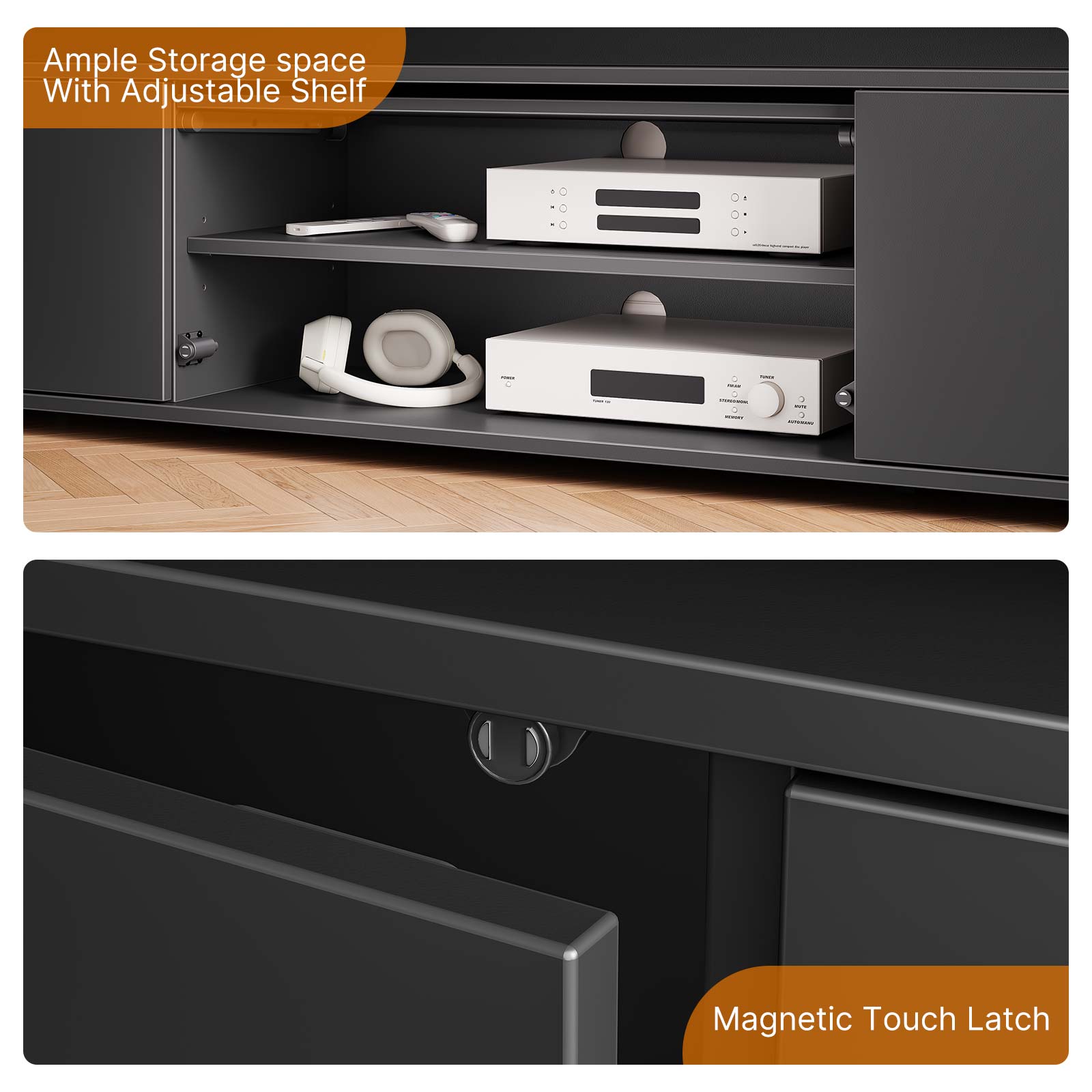 Greenstell 59" TV Stand for TVs up to 65", Gaming Entertainment Center with LED Lights & Power Outlet, Black