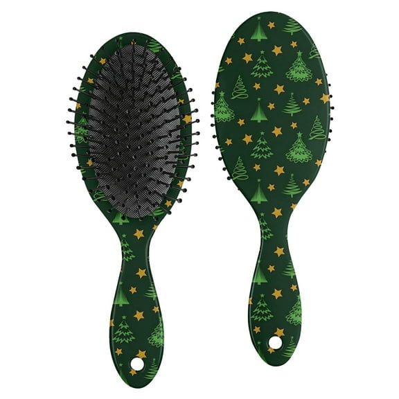 Green Christmas Tree and Star Pattern Hair Brush,Girls Detangling Hair Brush,Glide Through Tangles with Ease for Wet & Dry Hair,8.8"X2.8"