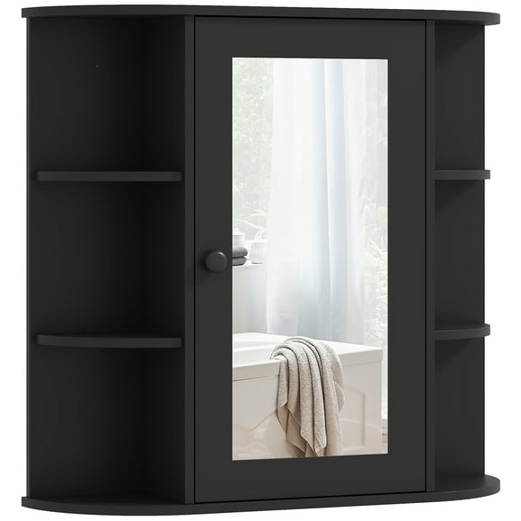 HOMCOM Medicine Cabinet with Mirror, Wall Mounted Mirror Cabinet, Black