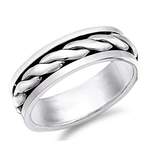 Sterling Silver Men's Braided Rope Spinner Ring 925 Band 7mm Jewelry Female Male Unisex Size 8
