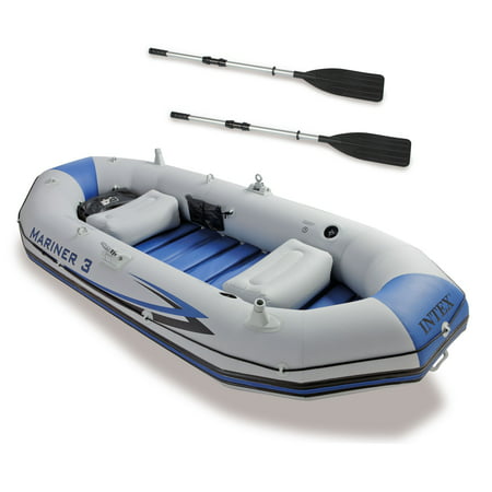Intex Mariner 3, 3-Person Inflatable Dinghy Boat Set with Aluminum Oars and High Output Air Pump for River and Lake Fishing and Boating
