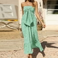 thumbnail image 2 of Fesfesfes Tube Top Boho Dress for Women Floral Print Beach Dress Off the Shoulder Sleeveless Long Dress Lace Up Pleated Vacation Dress for Juniors Girls, 2 of 9