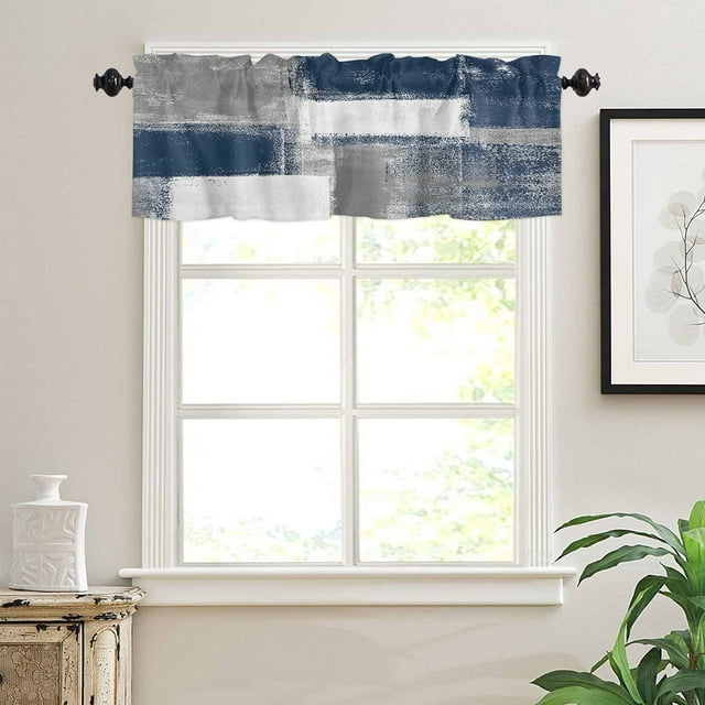 Cenefas de ventana con diseño de garabatos azules, estilo de pintura al óleo, cenefa geométrica abstracta para sala de estar, cenefas de bolsillo para barras, cenefa de cocina pequeña, cenefa con filt