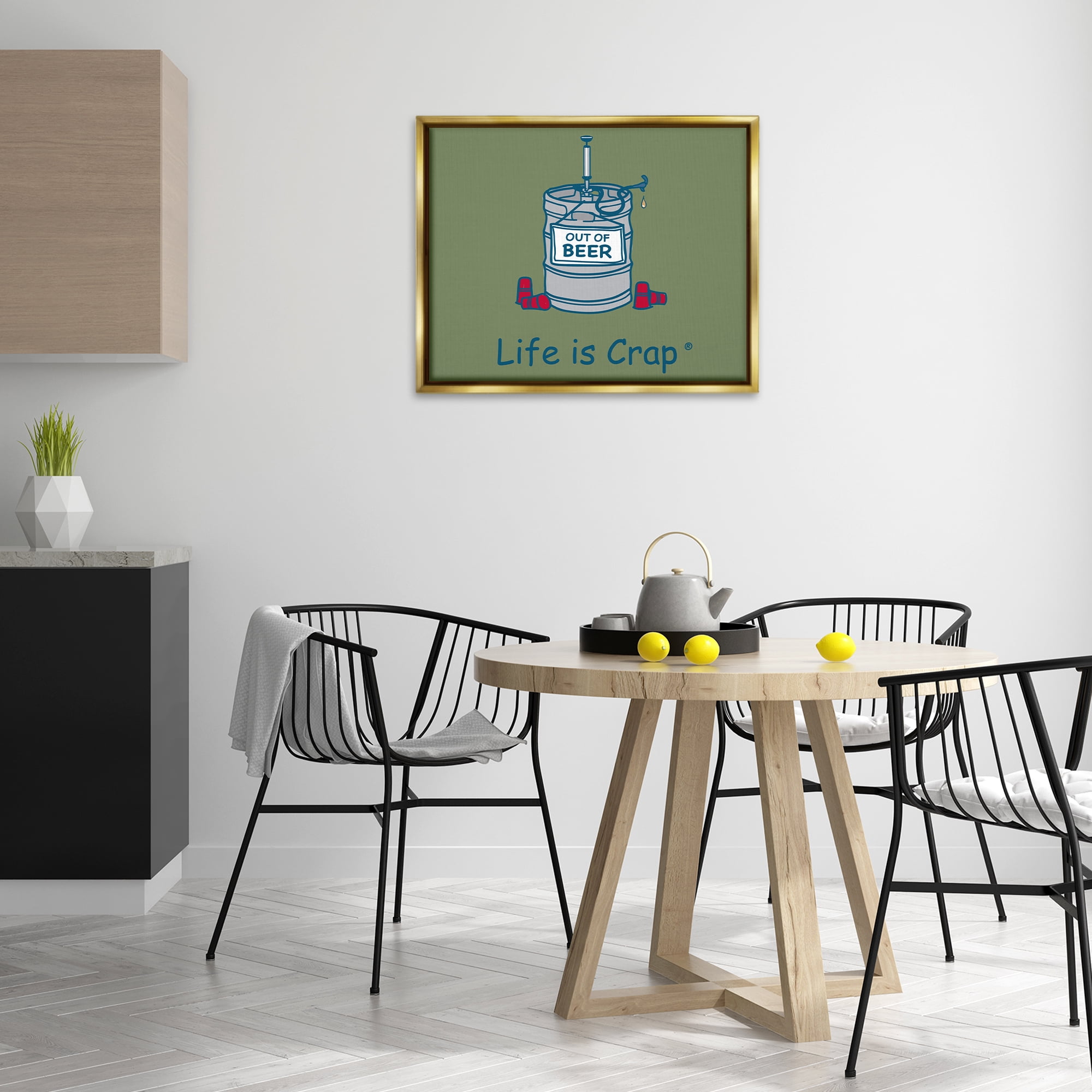 Stupell Industries Funny Empty Beer Keg Novelty & Humor Painting Gold Floater Framed Canvas Art Print Wall Art, 31 x 25