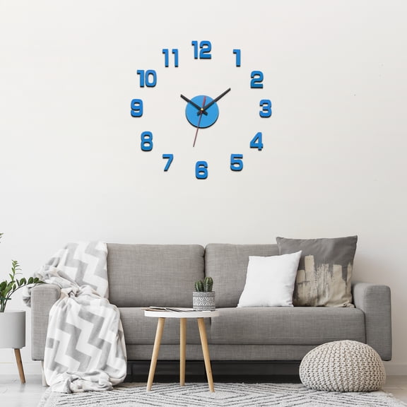 Uxcell 30-60cm Modern Frameless DIY Wall Clock, Large Mirror Acrylic Arabic Numeral, Oversized Vintage Clock, Silent Quartz Movement Battery Operated for Decor Home Office Gifts, Blue