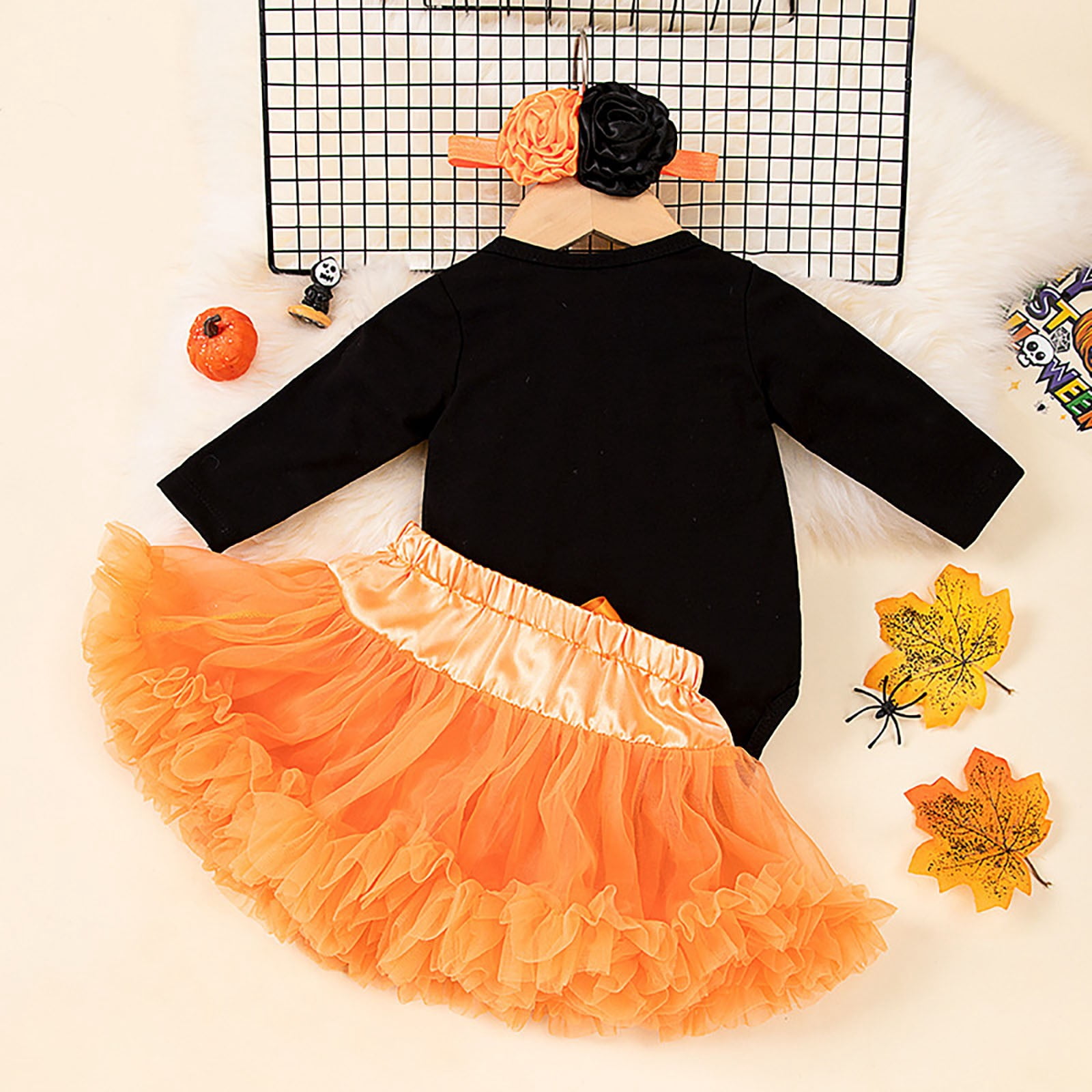Mercatoo Children's Halloween Girl Baby Long Sleeved Ha Clothing Purple Orange Dress Set Baby Girl Clothes Bundles