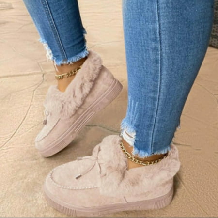 

Women s Bowknot Loafers Moccasins Plush Lined Slip On Casual Shoes Winter Warmer Indoor and Outdoor Shoes
