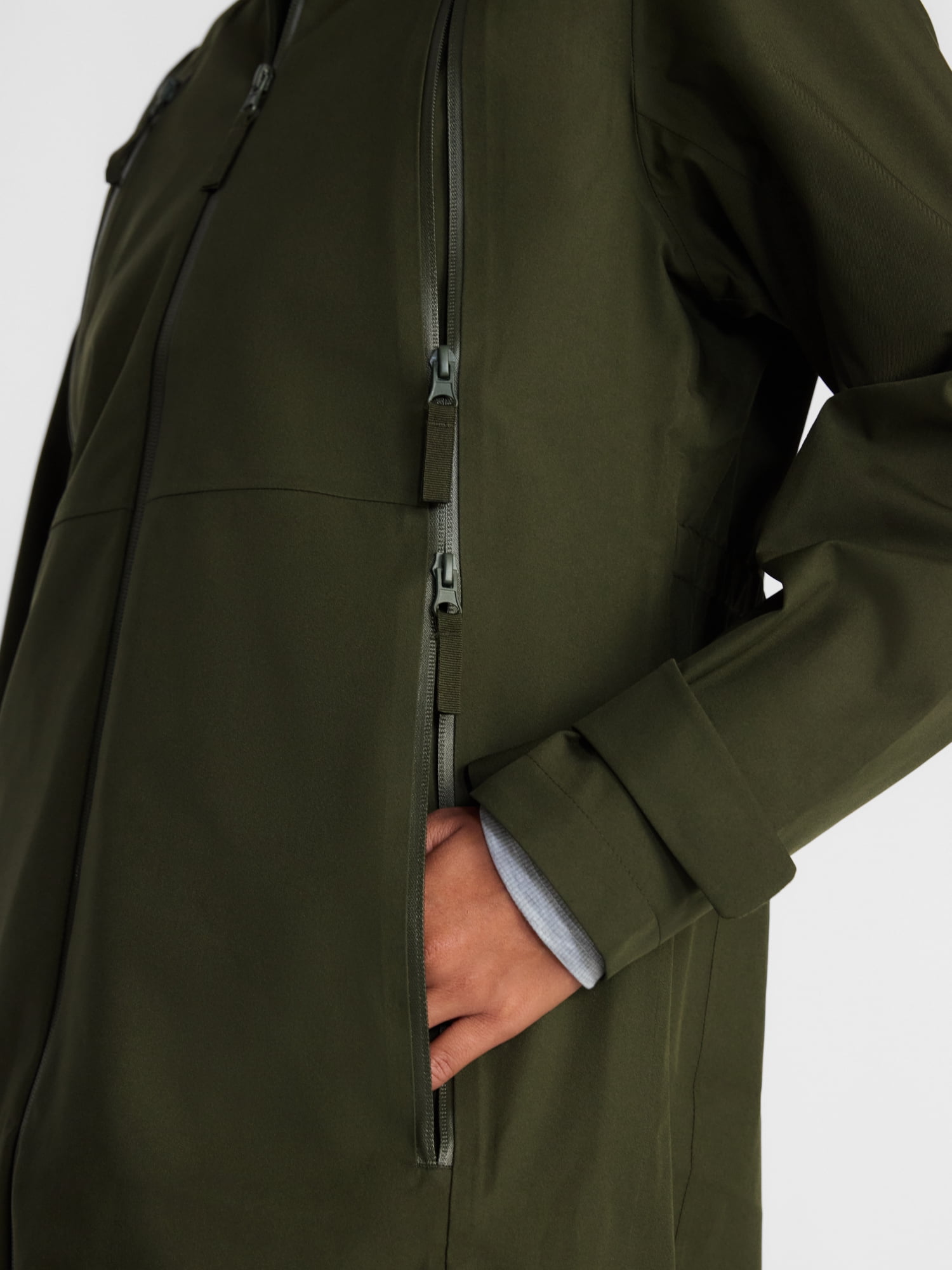 Ozark Trail Women's and Women's Plus Long Zip Rain Jacket with Hood, Sizes XS-3X
