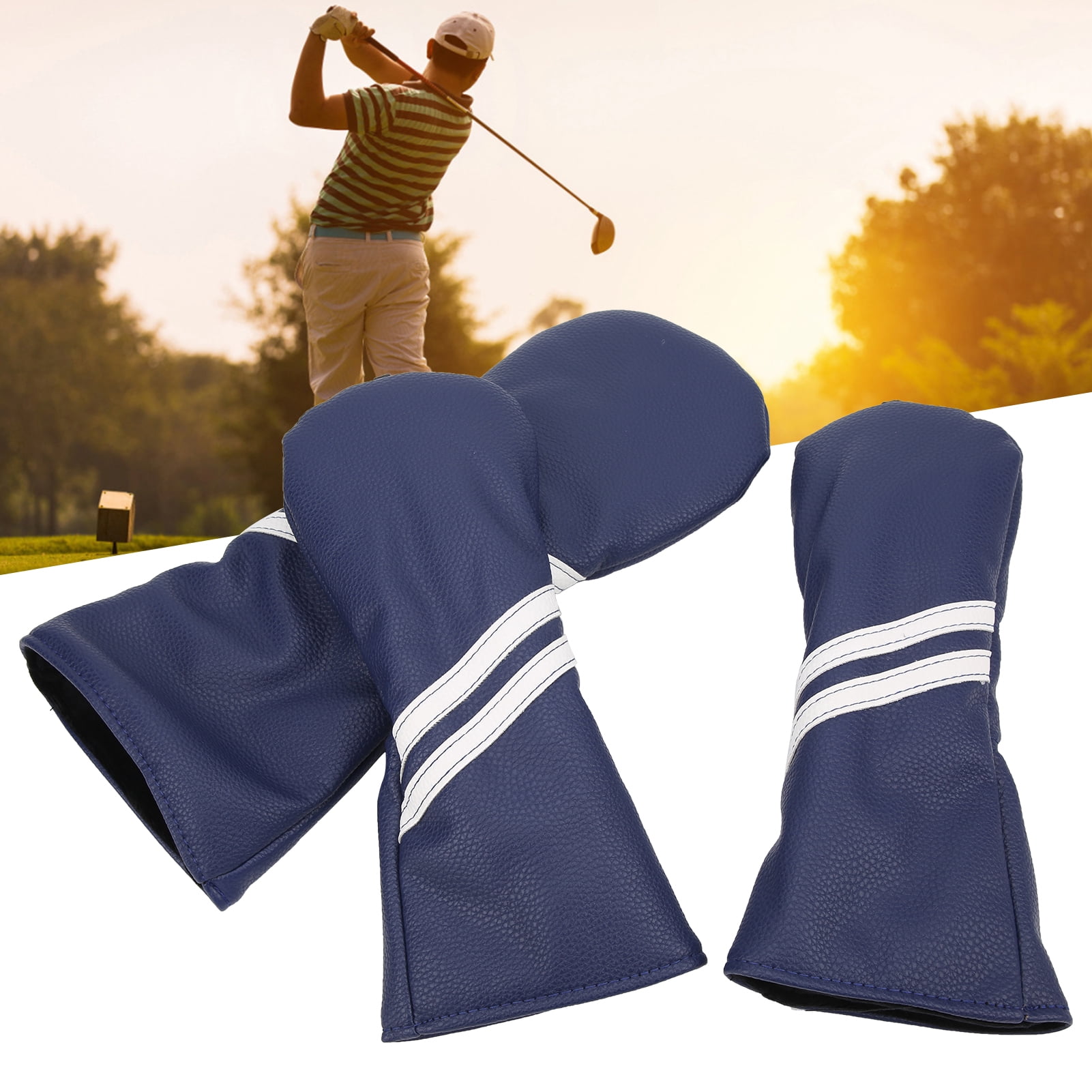 Yajisi Premium Golf Wood Headcover Set Blue Stripes Hybrid Protection Covers for Driver 1 3 5 Woods (14.2 inches / 36 cm)