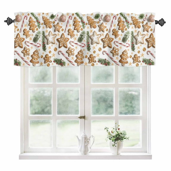 Christmas Kitchen Valances for Windows 54x18 Inch Kitchen Curtains Valances Rod Pocket Pine Needles Stars Winter Berries Xmas Holiday Bathroom Window Valances for Window Treatment Decor