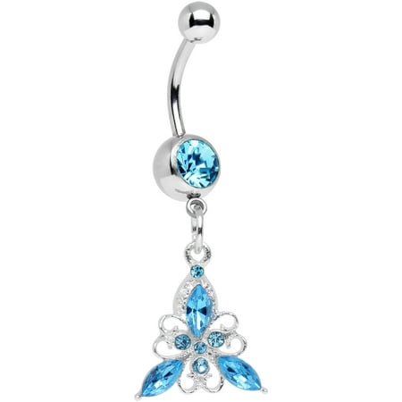 Butterfly Flower Dangle Belly Ring - Body Candy Stainless Steel Blue Flower Dangle Belly Ring