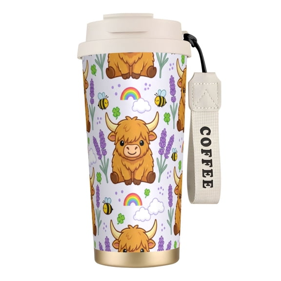 Highland Cow Coffee Mug, 18oz Leak-proof Sunflower and Cow Travel Tumbler with Handle and Straw, Floral Animal Coffee Cup for Mom, Holiday Gift Ideas