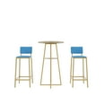 thumbnail image 6 of Gold Frame Bar Table and Chairs Set with Storage, High Elasticity Sponge Cushions in Blue, Brown Tabletop for Compact Spaces, 6 of 9