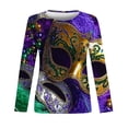thumbnail image 2 of Craaazy Mardi Gras Tops for Women Fashion Carnival Print Round Neck Loose Long Sleeve Pullover Gifts, 2 of 5
