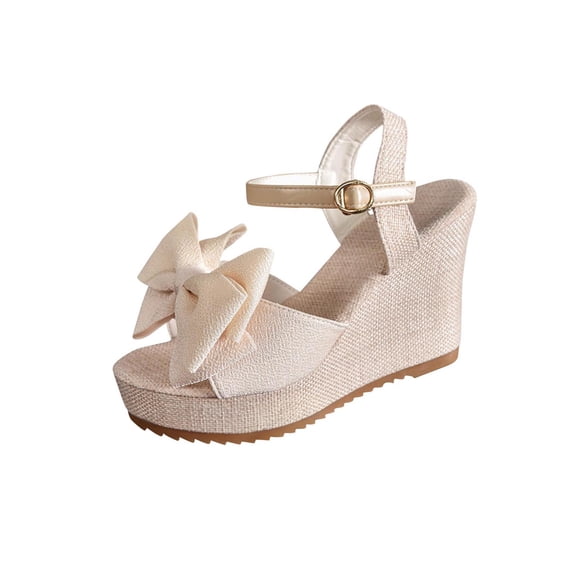 QQAMB Women's Wedge Sandals Large Size Summer Thick Soles Open Toe Casual Sandals with Bow