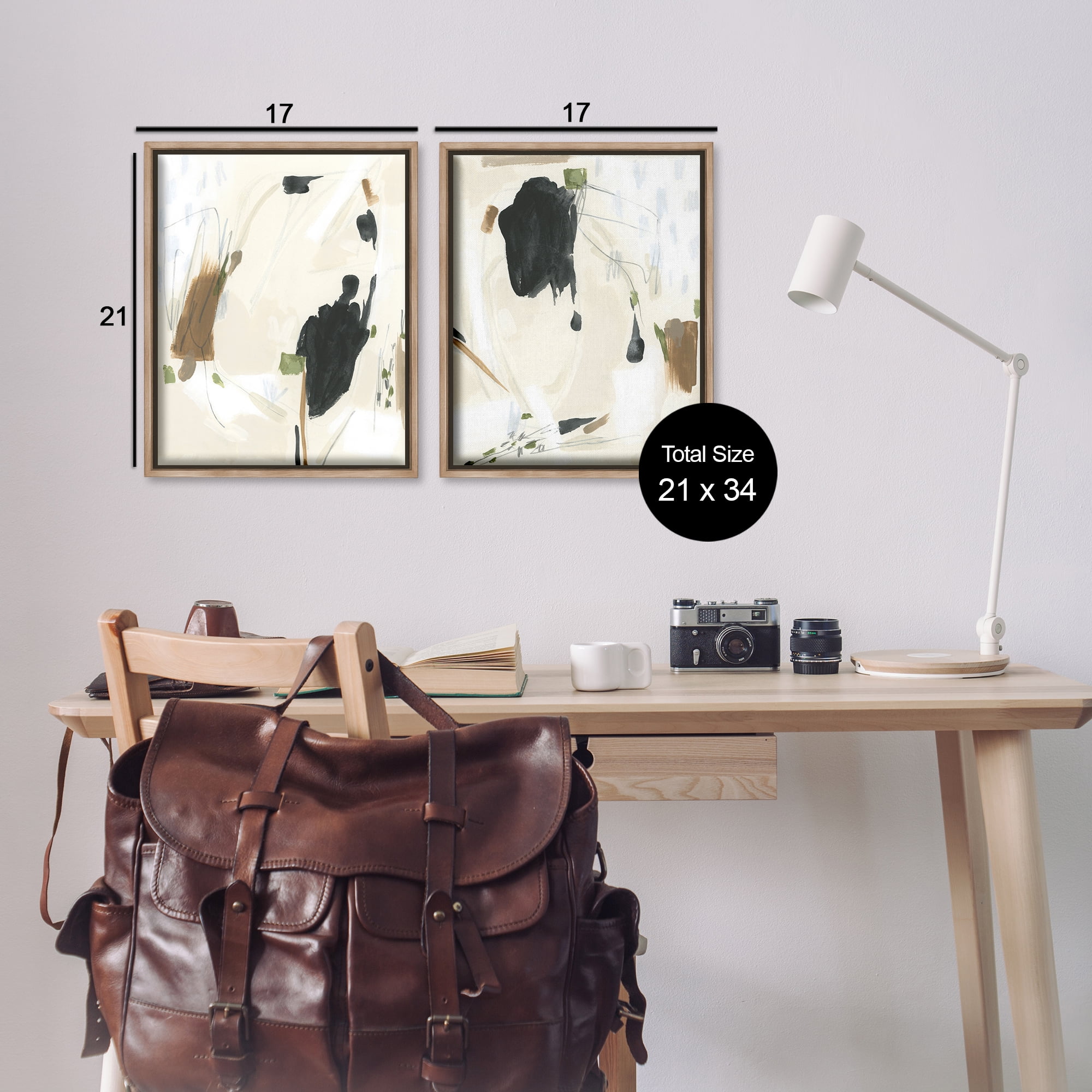 Stupell Industries Beige Olive Abstract Classic Abstract Painting Brown Floater Framed Canvas Art Print Wall Art, 17 x 21, Set of 2