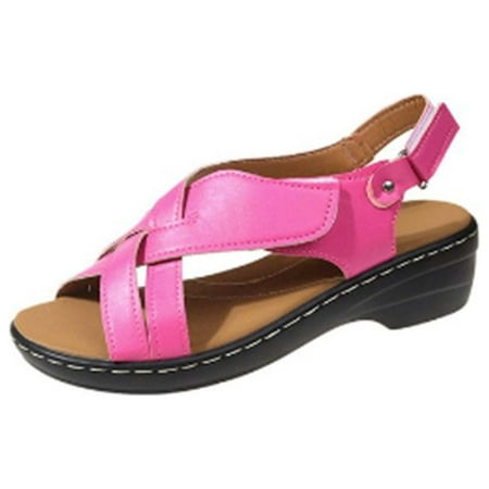 Holiday Savings Deals! Kukoosong Flat Sandals for Women Orthopedic Sandals Heightening Shoes Hollowed Out Flat Heels Peep-toe Casual Shoes Sandals Women Hot Pink 36