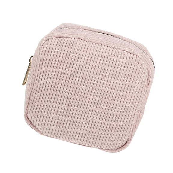 Vocoste Women Portable Solid Color Cosmetic Bag for Vacation Camping Gym Travel Pink Corduroy
