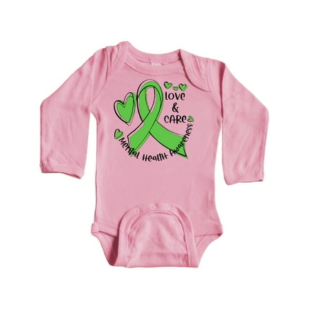 

Inktastic Love and Care Mental Health Awareness Green Ribbon Gift Baby Boy or Baby Girl Long Sleeve Bodysuit