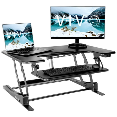 VIVO Black Electric Height Adjustable Stand up Desk Converter | Sit to Stand Tabletop Dual Monitor Riser (Best Desk For Dual Monitors)