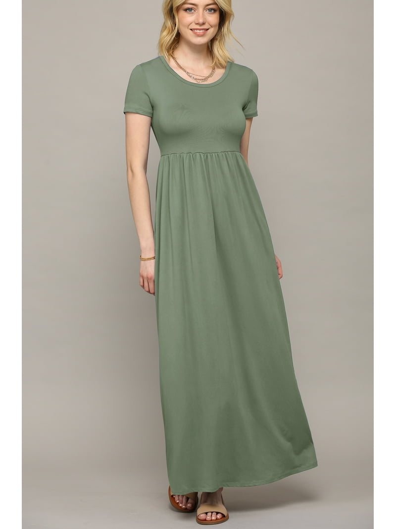 Made by Johnny Women's Short Sleeve Loose Plain Casual Long Maxi Dresses  with Pockets XL SAGE - Walmart.com