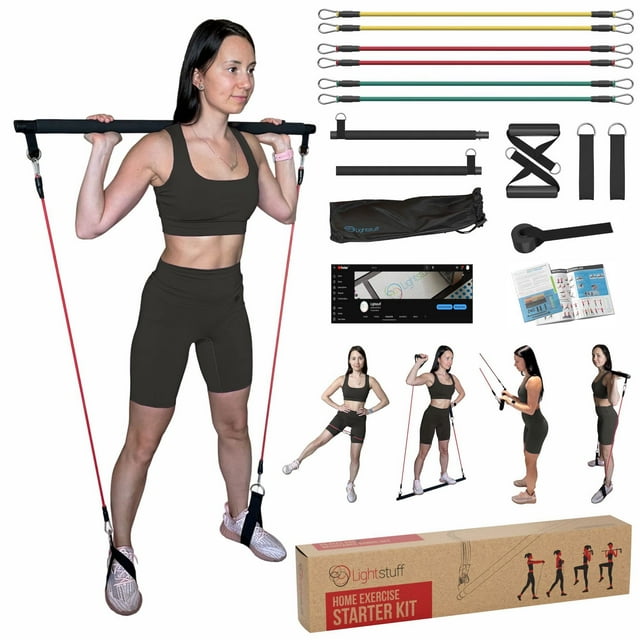 Multifunctional Pilates Bar with Resistance Bands - Compact, Portable Full-Body Workout Equipment for All Fitness Levels: Lightstuff Home Exercise Starter Kit