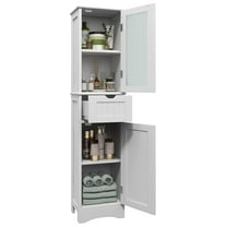 67” Tall Narrow Bathroom Storage Cabinet, Corner Floor Cabinet with 2 Doors, 1 Drawer & 3-Level Adjustable Shelves, Slim Storage Organizer for Bathroom, Living Room, White