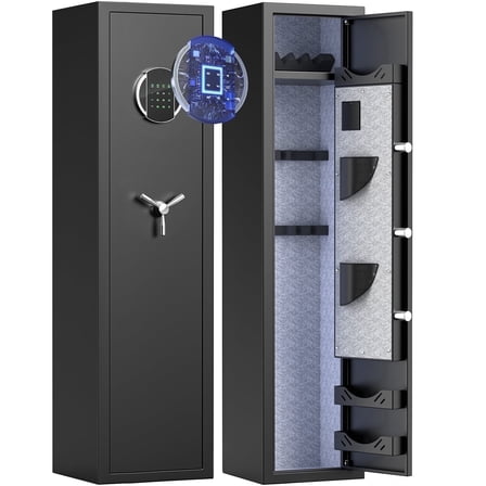 Gun Safe, 3-5 Long Gun Safes for Home Gun and Shotguns with LCD Keypad, Gun Cabinet with 3 Adjustable Racks, Ammo Box