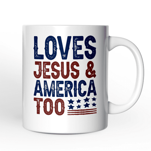 Loves Jesus and America Too Personalized Mug,  Patriotic Tee for Proud Americans Gift with Custom Name