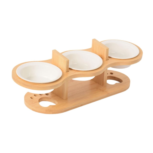 Comedero elevado para gatos de 3 piezas con marco de madera, comedero para mascotas, comedero para gatos con Cerámico
