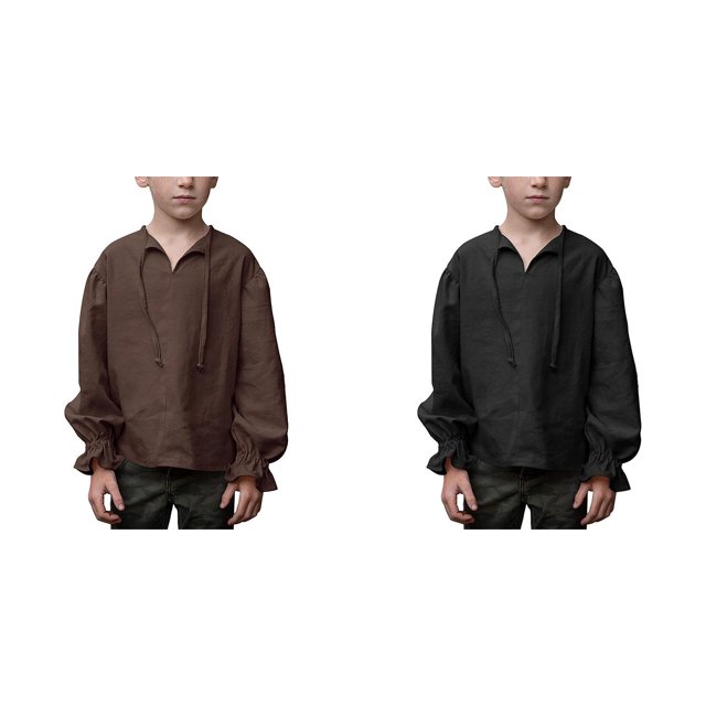 (2-Pack) Rinsvye Childrens Medieval Shirt Ruffle Long Sleeve Role Play Outfit