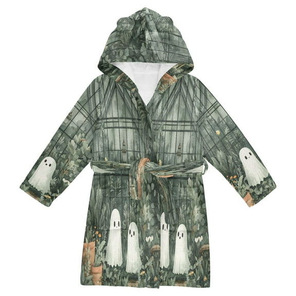 FORMRS Niños Bathrobe Unisex Hooded Robe Soft Plush Pajamas Sleepwear, Size 2-3T, Cute Ghosts Playing