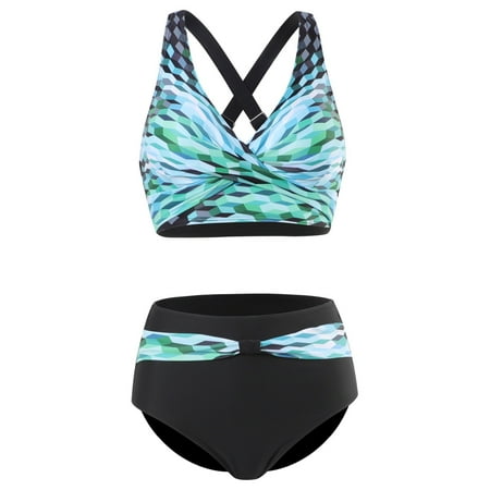 LEEy-world Thong Bikini Swimsuit Women s 2 Piece Halter Top and Mini Skirt Swimwear Cover Up Set Green M