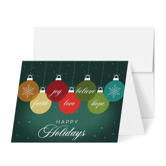 2026 Happy Holidays – Love, Faith, Hope, Joy, Believe Christmas and New Year Greetings, Invitations and Thank You Cards | 4.25 x 5.5 (A2 Size) | 25 Cards and 25 Envelopes