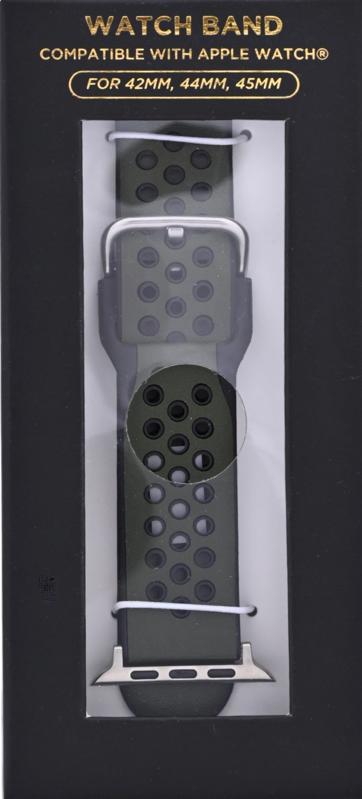 Adult Mens Army Green with Black Inlay Perforated 2 Piece PU Leather Replacement Strap . 38-41MM