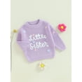 thumbnail image 3 of Suealasg Baby Girl Knit Sweater Long Sleeve Floral Letter Embroidery Chunky Pullover Sweater 3 6 9 12 18 Months Infant Sister Matching Fall Winter Sweater Warm Top, 3 of 7